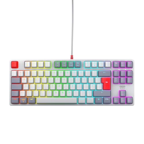 CHERRY XTRFY K4V2 TKL, Kabelgebundene Gaming-Tastatur ohne Nummernblock, UK-Layout (QWERTY), Anpassbare RGB-Beleuchtung, Mechanische MX2A RED Switches, Retro von CHERRY XTRFY