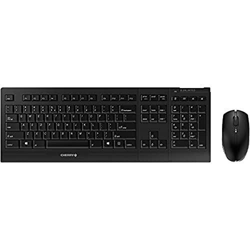 CHERRY B. UNLIMITED 3.0 Desktop, Kabelloses Tastatur- & Maus-Set, EU-Layout (QWERTY), 2,4 GHz Funkverbindung, Infrarot, Leise Tasten, Wiederaufladbar, Schwarz von CHERRY