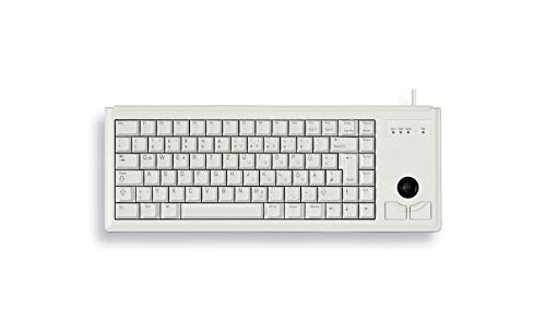 CHERRY Compact-Keyboard G84-4400, Deutsches Layout, QWERTZ Tastatur, kabelgebundene Tastatur, mechanische Tastatur, ML Mechanik, Integrierter optischer Trackball plus 2 Maustasten, hellgrau von CHERRY