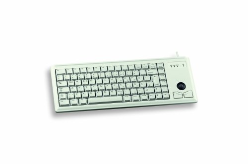 CHERRY Compact-Keyboard G84-4400, Französisches Layout, AZERTY Tastatur, kabelgebundene Tastatur, mechanische Tastatur, ML Mechanik, Integrierter optischer Trackball Plus 2 Maustasten, hellgrau von CHERRY