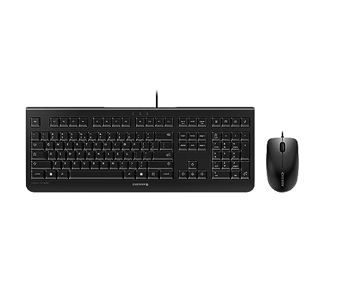 CHERRY DC 2000, Kabelgebundenes Tastatur-Maus-Set, Italienisches Layout (QWERTY), Plug & Play über je 1 USB-Anschluss, Flaches Design, Symmetrische Maus, Schwarz von CHERRY