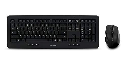CHERRY DW 5100, kabelloses Tastatur- und Maus-Set, EU-Layout, QWERTY Tastatur, batteriebetrieben, robuste Profi-Tastatur, ergonomische 6-Tasten-Maus, Schwarz von CHERRY