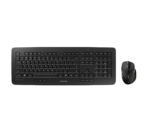 CHERRY DW 5100, kabelloses Tastatur- und Maus-Set, EU-Layout, QWERTY Tastatur, batteriebetrieben, robuste Profi-Tastatur, ergonomische 6-Tasten-Maus, Schwarz von CHERRY