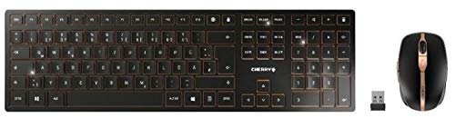 CHERRY DW 9000 SLIM, Kabelloses Tastatur- und Maus-Set, EU-Layout (QWERTY), Bluetooth & 2,4 GHz Funk, Leise Tasten, Wiederaufladbar, Schwarz-Bronze von CHERRY