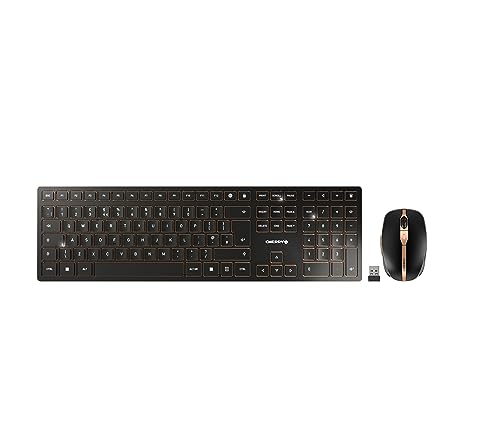 CHERRY DW 9100 SLIM, Kabelloses Tastatur- & Maus-Set, Italienisches Layout (QWERTY), Bluetooth- & Funkverbindung, Leise Tasten, Wiederaufladbar, Schwarz-Bronze von CHERRY