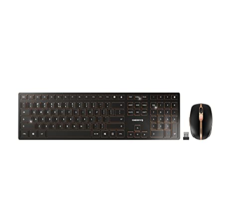CHERRY DW 9100 SLIM, Kabelloses Tastatur- und Maus-Set, US-Internationales Layout (QWERTY), Bluetooth- & Funkverbindung, Wiederaufladbar, Schwarz-Bronze von CHERRY