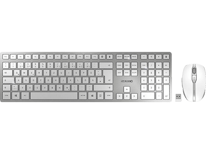 CHERRY DW 9100 SLIM, Tastatur-Maus Set, kabellos, Silber/Weiß von CHERRY