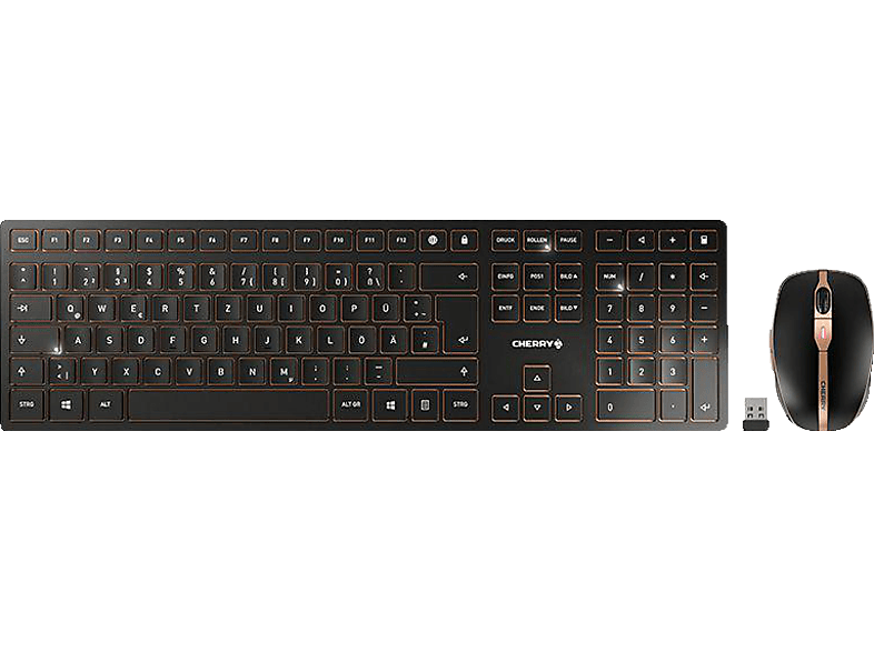 CHERRY DW 9100 SLIM, Tastatur & Maus Set, kabellos, Schwarz/Bronze von CHERRY