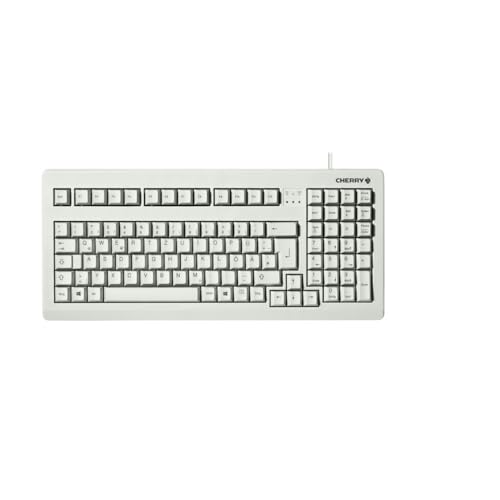 CHERRY G80-1800, Kompakte Mechanische Tastatur für Industrieanwendungen, Deutsches Layout (QWERTZ), Kabelgebunden (USB & PS/2), MX BLACK Switches, Hellgrau von CHERRY