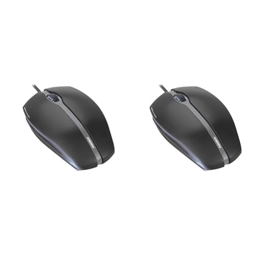 CHERRY GENTIX Corded Optical Illuminated Mouse, kabelgebundene Maus mit 3 Tasten und optischem 1000 DPI Sensor, geeignet für Rechts- und Linkshänder, Blaue Beleuchtung, schwarz (Packung mit 2) von CHERRY