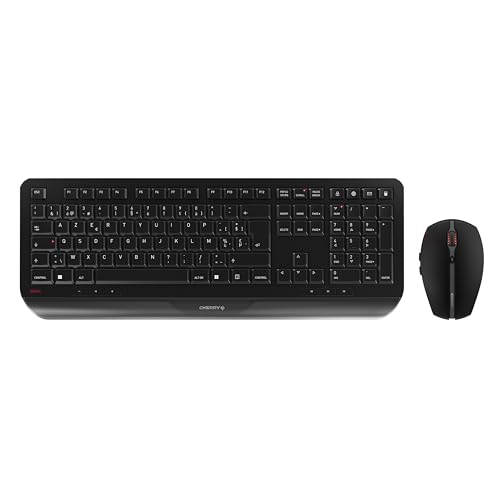 CHERRY GENTIX DESKTOP, Kabelloses Tastatur-Maus-Set, Belgisches Layout (AZERTY), 2,4 GHz Funk, Integrierte Handballenauflage, Symmetrische Maus, Schwarz von CHERRY