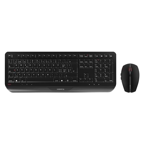 CHERRY GENTIX DESKTOP, Kabelloses Tastatur-Maus-Set, Schweizer Layout (QWERTZ), 2,4 GHz Funk, Integrierte Handballenauflage, Symmetrische Maus, Schwarz von CHERRY