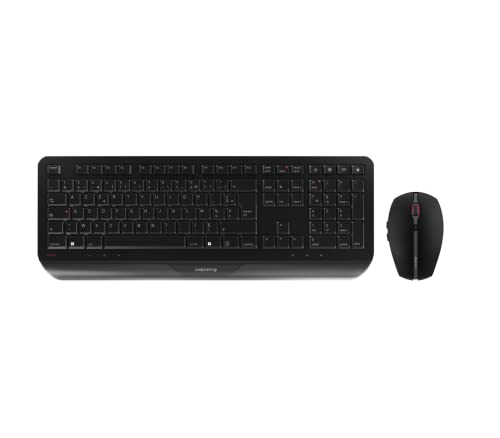 CHERRY GENTIX Desktop, kabelloses Tastatur- und Maus-Set, Französisches Layout (AZERTY), langlebige Tastenbeschriftung, ergonomisches Design, batteriebetrieben, Schwarz von CHERRY
