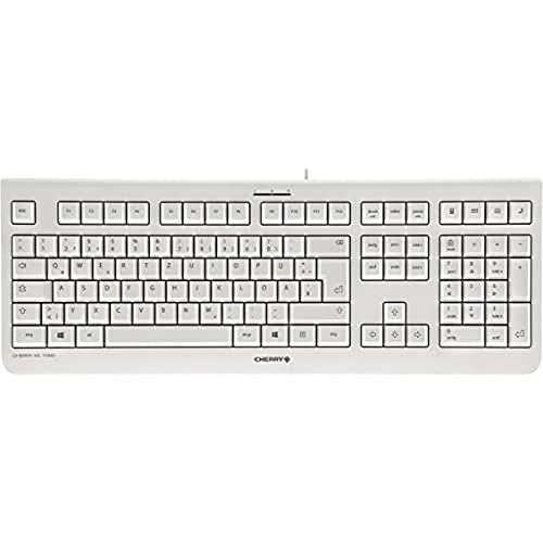 CHERRY KC 1000, Kabelgebundene Tastatur, EU-Layout (QWERTY), Plug & Play über USB-Anschluss, Flaches Design, Flüsterleiser Tastenanschlag, Weiß-Grau von CHERRY