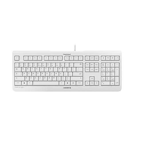 CHERRY KC 1000, Kabelgebundene Tastatur, Pan-Nordisches Layout (QWERTY), Plug & Play über USB-Anschluss, Flaches Design, Flüsterleiser Tastenanschlag, Weiß-Grau von CHERRY