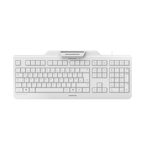 CHERRY KC 1000 SC, Kabelgebundene Security-Tastatur mit integriertem Kartenleser, Deutsches Layout (QWERTZ), Plug & Play (USB-A), Flaches Design, Weiß-Grau von CHERRY