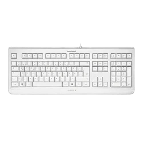 CHERRY KC 1068, Deutsches Layout, QWERTZ Tastatur, leicht desinfizierbare, wasserdichte kabelgebundene Tastatur, flüsterleiser Tastenanschlag, Weiß-Grau von CHERRY