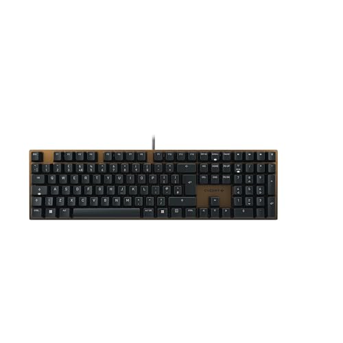 CHERRY KC 200 MX, Mechanische Office-Tastatur mit Eloxierter Metallplatte, UK-Layout (QWERTY), Kabelgebunden, MX2A SILENT RED Switches, Schwarz/Bronze von CHERRY