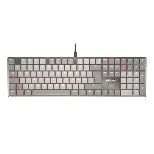 CHERRY KC 500 MX LP, Mechanische Low-Profile-Tastatur, Deutsches Layout (QWERTZ), Kabelgebunden (USB-A), Weiße Beleuchtung, MX LP 2.0 Ivory Switches, Grau von CHERRY