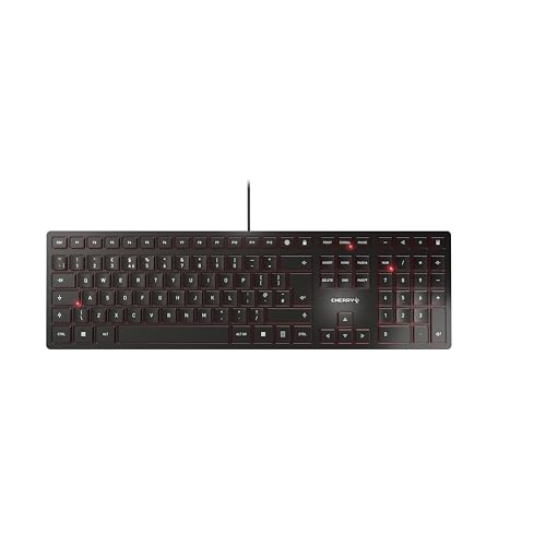CHERRY KC 6000 SLIM, Ultraflache Design-Tastatur, UK-Layout (QWERTY), Kabelgebunden (USB-A Anschluss), Leise Tasten, Langlebige Beschriftung, Schwarz von CHERRY