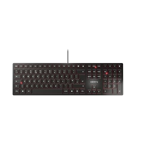 CHERRY KC 6000 SLIM, Ultraflache Design-Tastatur, Britisches Layout (QWERTY), Kabelgebunden (USB-A Anschluss), Leise, Langlebige Tastenbeschriftung, Schwarz von CHERRY