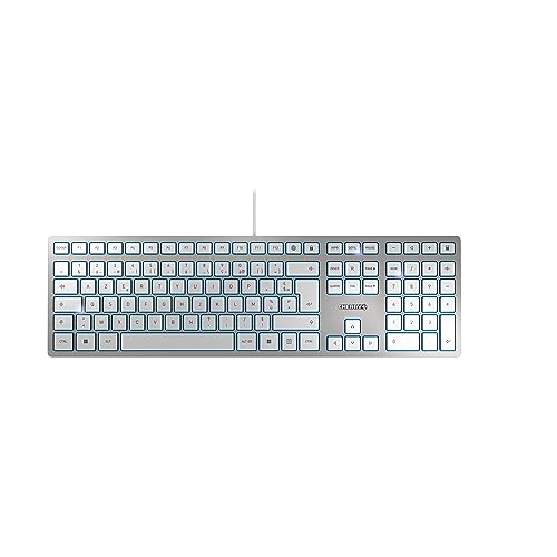 CHERRY KC 6000 SLIM, Ultraflache Design-Tastatur, Französisches Layout (AZERTY), Kabelgebunden (USB-A Anschluss), Leise, Langlebige Tastenbeschriftung, Silber von CHERRY