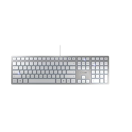 CHERRY KC 6000 SLIM, Ultraflache Design-Tastatur, EU-Layout (QWERTY), Kabelgebunden (USB-A Anschluss), Leise Tasten, Langlebige Beschriftung, Silber von CHERRY