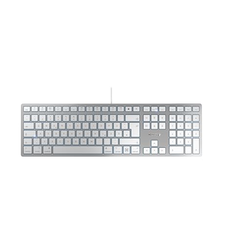 CHERRY KC 6000C FOR MAC, Kabelgebundene Mac-Tastatur (USB-C Anschluss), Deutsches Layout (QWERTZ), Flüsterleise Tasten, Flaches Design, Weiß-Silber von CHERRY