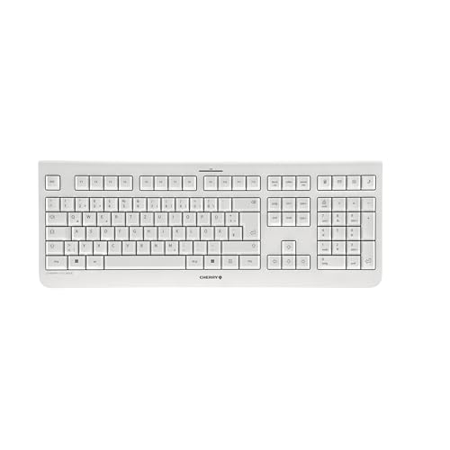 CHERRY KW 3000, Kabellose Tastatur mit Nummernblock, Deutsches Layout (QWERTZ), 2,4 GHz Funk, Geräuscharme Tasten, Flaches Design, Batteriebetrieben, Weiß-Grau von CHERRY