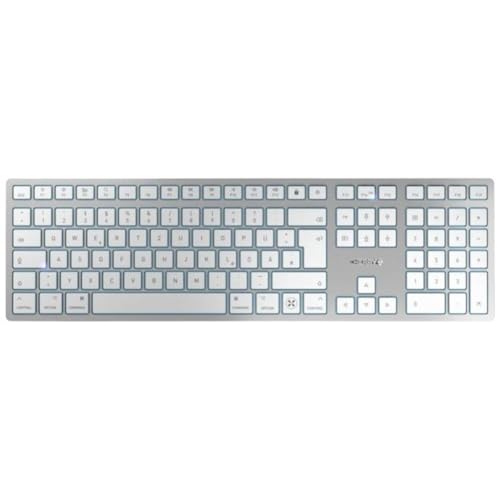 CHERRY KW 9100 SLIM FOR MAC, kabellose Mac-Tastatur, Deutsches Layout (QWERTZ), Bluetooth oder 2,4 GHz Funk, Flache Tasten, Wiederaufladbar, Weiß-Silber von CHERRY