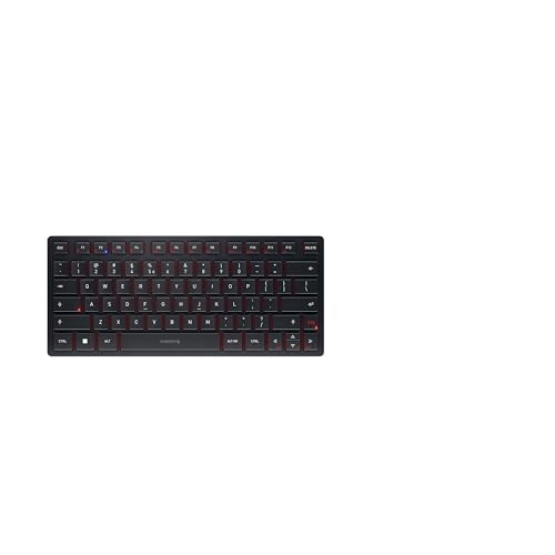 CHERRY KW 9200 Mini, Kompakte Multi-Device-Tastatur für bis zu 4 Geräte, EU-Layout (QWERTY), Verbindung per Bluetooth, Funk oder Kabel, Wiederaufladbar, Schwarz von CHERRY