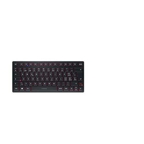 CHERRY KW 9200 MINI, Kompakte Multi-Device-Tastatur für bis zu 4 Geräte, Schweizer Layout (QWERTZ), Bluetooth, 2,4 GHz oder Kabel, Wiederaufladbar, Schwarz von CHERRY