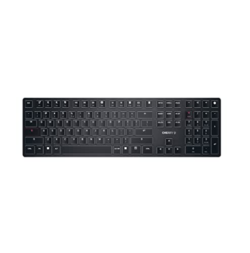 CHERRY KW X ULP, Ultra Flache Mechanische High-End-Tastatur, US Internationales Layout (QWERTY), Kabellose Multi-Device-Tastatur, 4 Geräte, Aufladbar, Schwarz von CHERRY