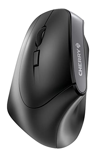 CHERRY MW 4500 LEFT, kabellose Maus, ergonomische Linkshändermaus im 45° Design, 6 Tasten und Scrollrad, präziser Sensor mit 3-stufig regelbarer Auflösung, Schwarz von CHERRY