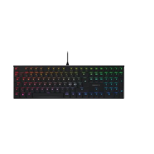 CHERRY MX 10.0N RGB, Flache Mechanische Gaming-Tastatur, Pan-Nordisches Layout (QWERTY), Kabelgebunden, Original MX LOW PROFILE RGB SPEED Switches, Schwarz von CHERRY