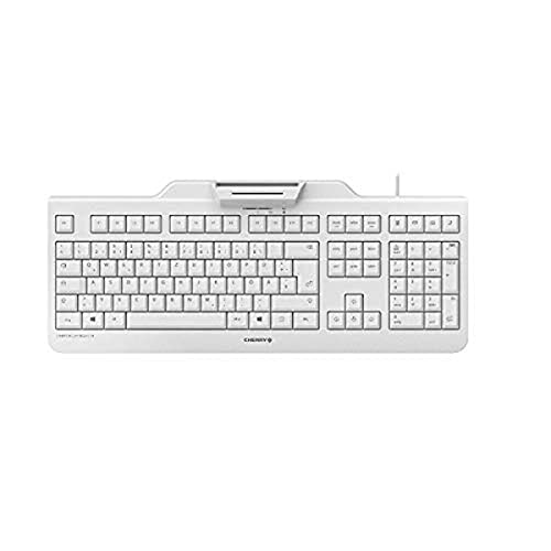 CHERRY SECURE BOARD 1.0, Deutsches Layout, QWERTZ Tastatur, kabelgebundene Security-Tastatur mit integriertem Leser für Smartcards und Karten/Tags mit RF/NFC Schnittstelle, Weiß-Grau von CHERRY