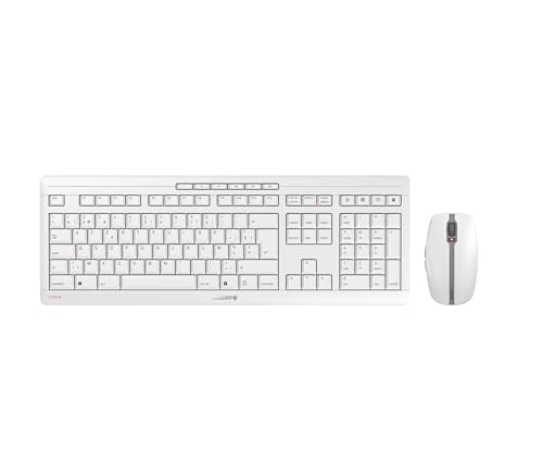 CHERRY STREAM DESKTOP RECHARGE, Kabelloses Tastatur-Maus-Set, Belgisches Layout (AZERTY), 2,4 GHz Funk, Leiser Tastenanschlag, Wiederaufladbar, Weiß-Grau von CHERRY