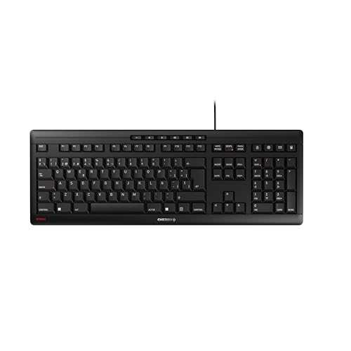 CHERRY STREAM KEYBOARD, Kabelgebundene Tastatur, Spanisches Layout (QWERTY), Flüsterleiser Tastenanschlag, Einzigartiges Tippgefühl, Flaches Design, Schwarz von CHERRY