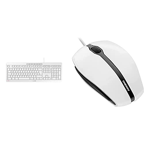 CHERRY Stream Keyboard, Deutsches Layout, QWERTZ Tastatur, weiß-grau & GENTIX Corded Optical Mouse, kabelgebundene Maus mit 3 Tasten und hochauflösenden optischem 1000 DPI Sensor, weiß-grau von CHERRY