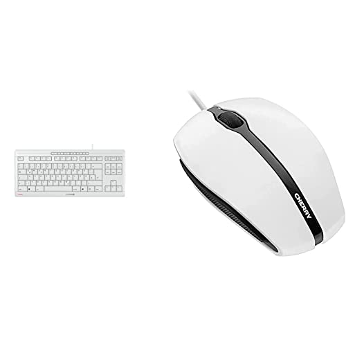 CHERRY Stream Keyboard TKL, Deutsches Layout, QWERTZ Tastatur, kabelgebundene Tastatur, Blauer Engel, SX Scherenmechanik, weiß-grau & GENTIX Corded Optical Mouse, weiß-grau von CHERRY