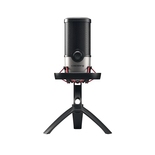 CHERRY UM 6.0 ADVANCED, USB-Mikrofon für Streaming, Podcast, Home-Office, 2 Richtcharakteristiken, Shock Mount, Kompatibel mit PC/Mac/PS4/PS5, Schwarz-Silber von CHERRY