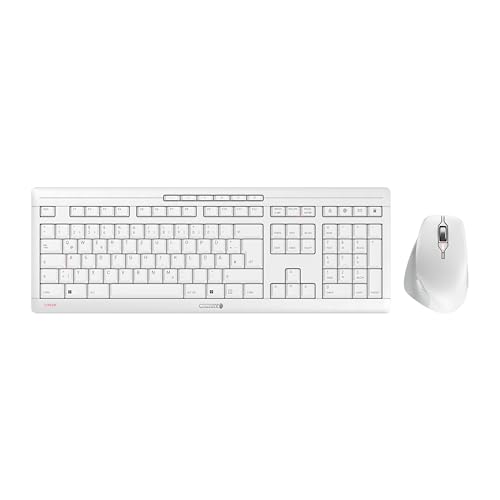 CHERRY STREAM DESKTOP COMFORT, Kabelloses Tastatur-Maus-Set, Deutsches Layout (QWERTZ), 2,4 GHz Funk, Leise Tasten, Ergonomische Rechtshändermaus, Weiß-Grau von CHERRY