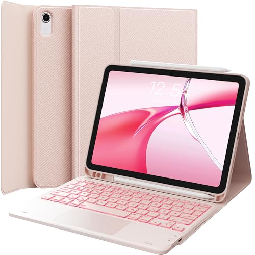CHESONA Hülle mit Tastatur für iPad 10 Generation/11 Generation A16 2025, 7 Farben Beleuchtung, Multi Touch Trackpad, 2 Bluetooth Kanäle für Neu iPad 10. Gen 2022/2025 11", Hellrosa von CHESONA