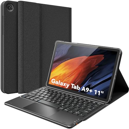 CHESONA Samsung Tablet A9 Plus Hülle mit Tastatur, Abnehmbare Magnetische Tastatur mit Smart Touchpad für Galaxy Tab A9+/A9 Plus 11 Zoll 2023, 2 BT Kanäles, Deutsches QWERTZ-Layout, Schwarz von CHESONA