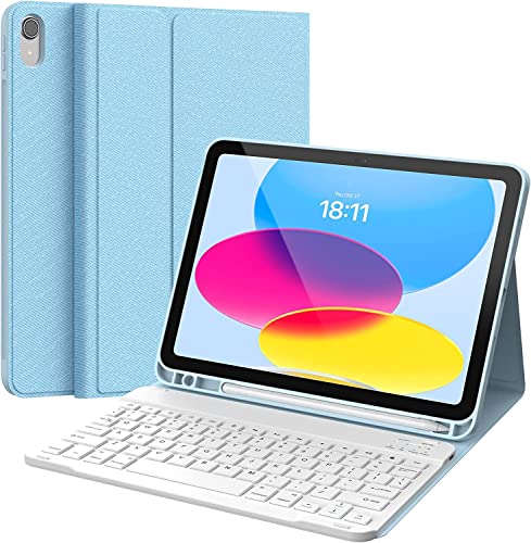 CHESONA Tastaturhülle für iPad 10. Generation 10 Zoll – 2022, abnehmbare Bluetooth-Tastatur, wiederaufladbare Tastatur für das neue iPad 10. Generation 2022, Blau von CHESONA