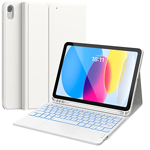 CHESONA Touchpad iPad 10. Generation Hülle mit Tastatur (10,9 Zoll, 2022), 7-farbige Hintergrundbeleuchtung, Multi-Touch-Trackpad, Klappständer Hülle mit Stifthalter, 2 Bluetooth-Kanäle für iPad 10. von CHESONA
