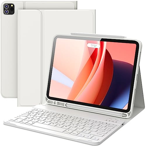 CHESONA iPad Pro 11 Hülle mit Tastatur, iPad Air 5. Generation Hülle mit Tastatur, abnehmbar - Stifthalter - Flip Stand Cover iPad Air 5./4th Gen 10.9 Tastatur, iPad Pro 11 Tastatur, Weiß von CHESONA