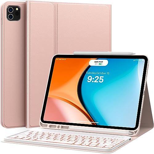 Keyboard Case for iPad Pro 12.9 2020 4th Generation, iPad Pro 12.9 Case with Keyboard 3rd Generation 2018-7 Colors Backlit - Detachable - Pencil Holder - Stand Cover -iPad Pro 12.9 Keyboard, Rose von CHESONA