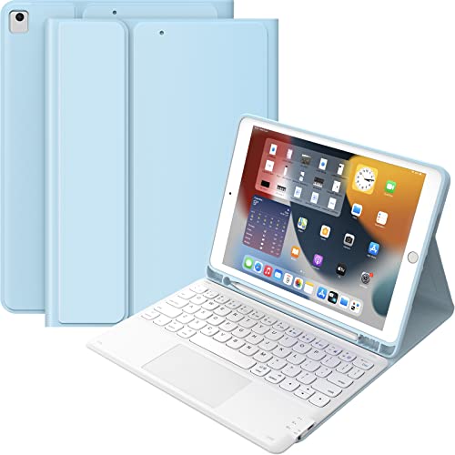 iPad Tastatur 9th Generation, Tastatur für iPad 8th Generation/7th Gen 10.2 Zoll, Smart Trackpad, Abnehmbar Wireless mit Stifthalter, Flip Stand Keyboard Case für iPad 9./8./7th Gen 10.2 Zoll, Blau von CHESONA
