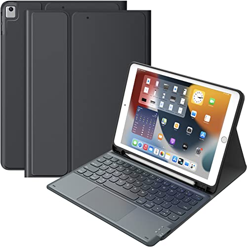 iPad Tastatur 9th Generation, Tastatur für iPad 8th Generation/7th Gen 10.2 Zoll, Smart Trackpad, Flip Stand Keyboard Case für iPad 9./8./7th Gen 10.2 Zoll, Schwarz von CHESONA